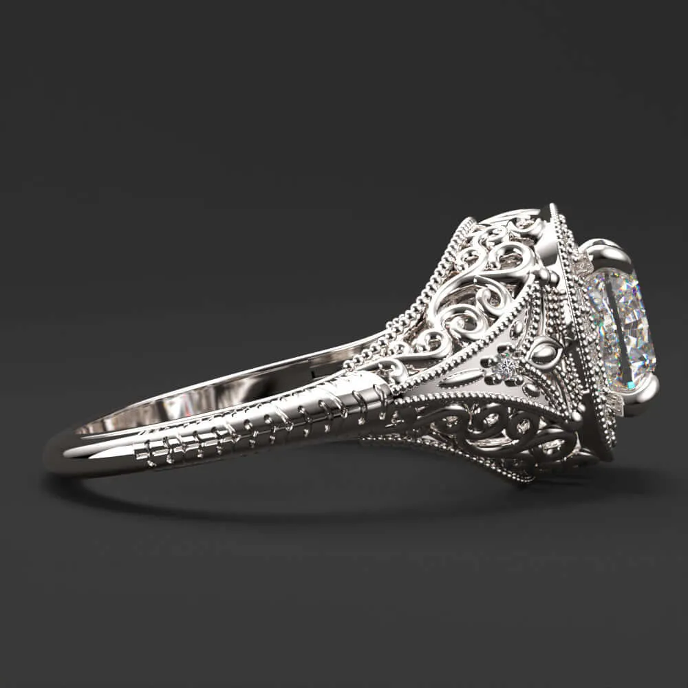 2ct CERTIFIED I VVS1 DIAMOND ENGAGEMENT RING VINTAGE STYLE HALO CUSHION FILIGREE