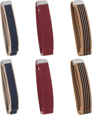 6 Pcs (3 Pairs) Unisex Elastic Adjustable Armbands, Anti-Slip Shirt Sleeve Holders with Non-Slip Closure Clips, Armband Garters for Men, Men's Arm Garters for Shirts, Wine-Red, Blue With Beige Edge