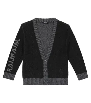 Balmain Logo Intarsia Cardigan, Black
