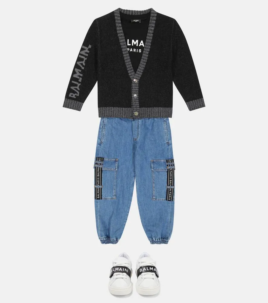 Balmain Logo Intarsia Cardigan, Black