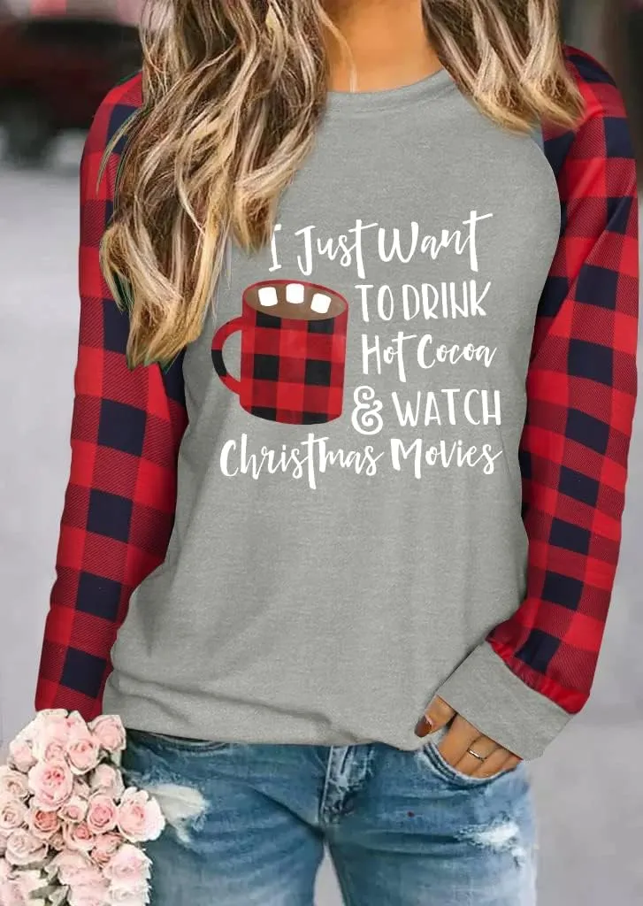 Binshre Merry Christmas Shirts for Women Christmas Tree Sweatshirts Funny Plaid Holiday T Shirt Snowflake Long Sleeve Tops
