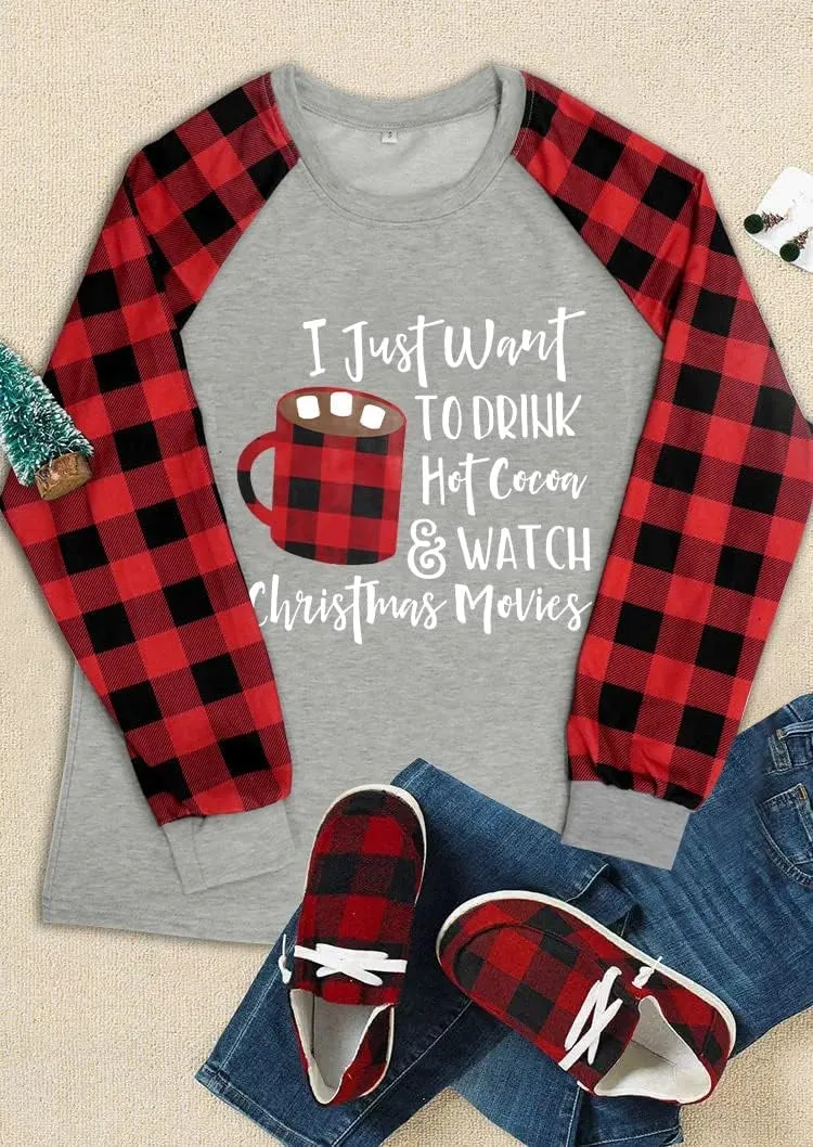 Binshre Merry Christmas Shirts for Women Christmas Tree Sweatshirts Funny Plaid Holiday T Shirt Snowflake Long Sleeve Tops