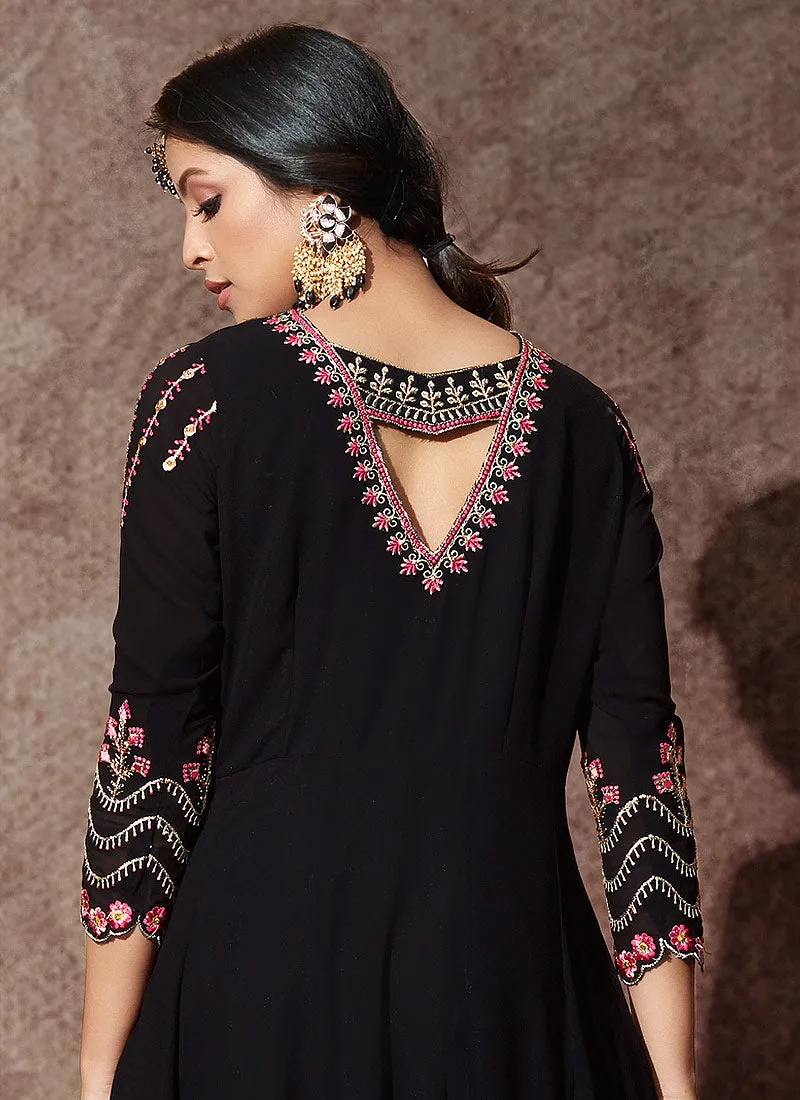 Black Embroidered Anarkali Suit