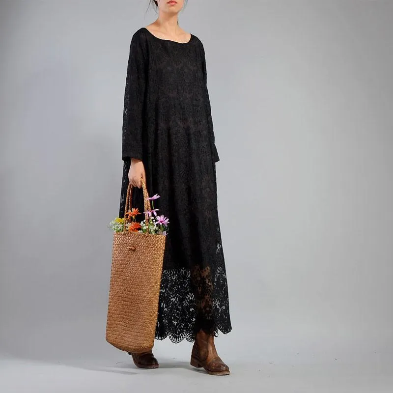 Black Flower Embroidered Maxi Dress | Nirvana