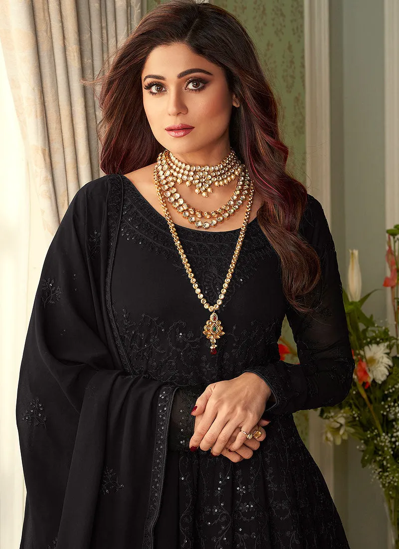 Black Lucknowi Embroidered Anarkali Suit