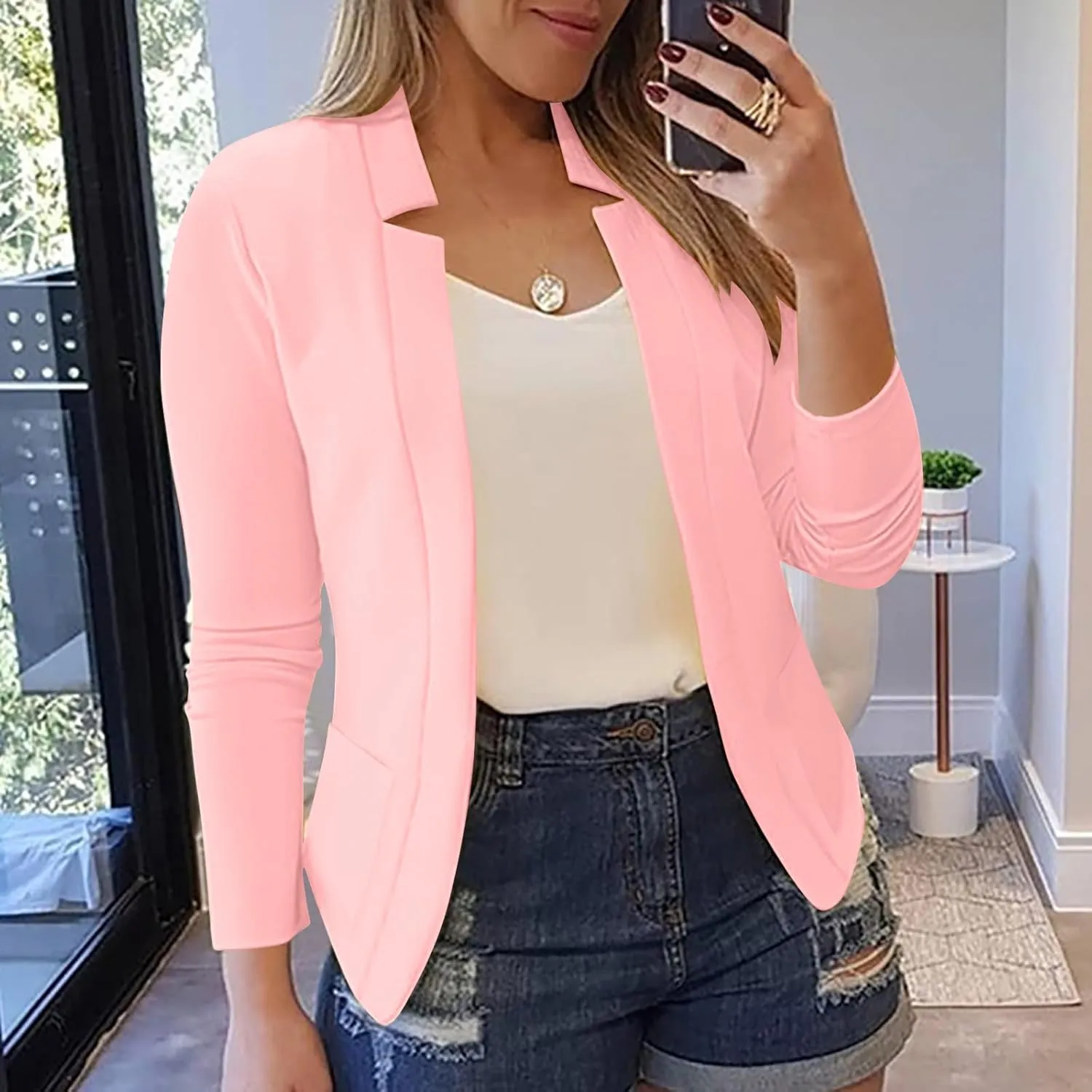 Blazers for Women Business Casual Work Office Suit Coat Tops Cropped Cardigan Jacket 2025 Fall Long Sleeve Outerwear