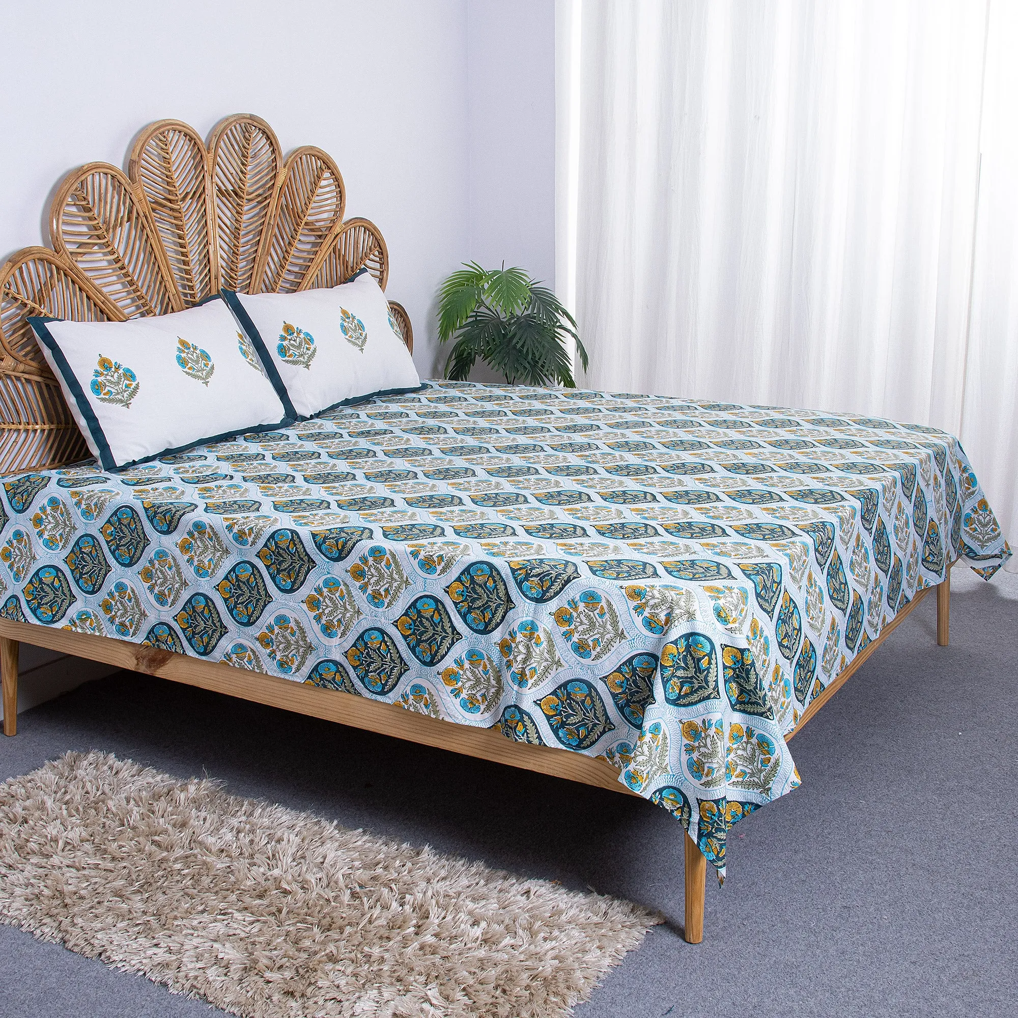 Boota Floral Printed Pure Cotton Double & Single Bedsheet