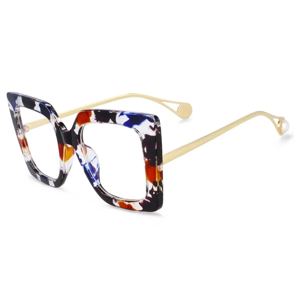 CCspace Women's Oversized Square Cat Eye Resin Alloy Frame Eyeglasses 54242