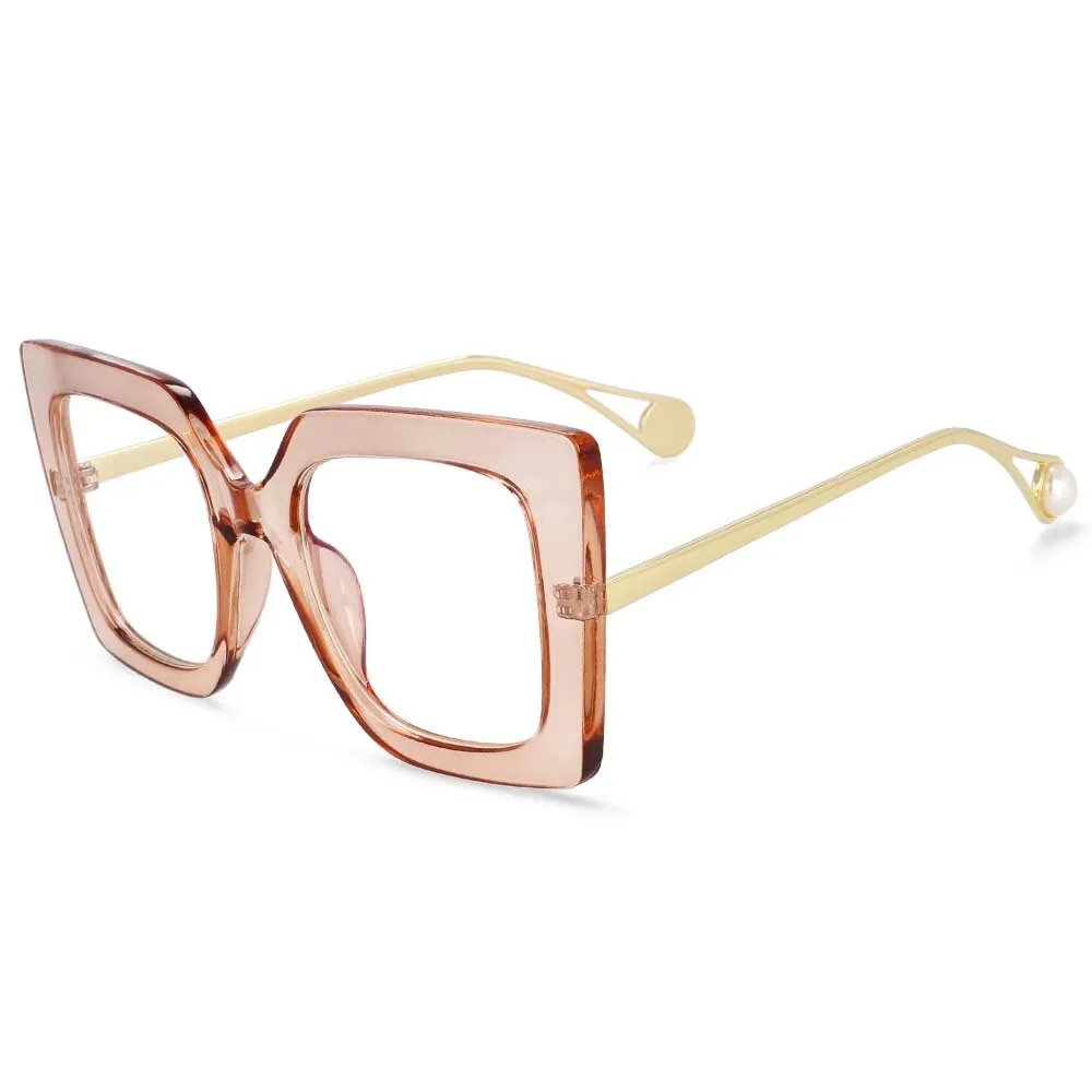 CCspace Women's Oversized Square Cat Eye Resin Alloy Frame Eyeglasses 54242