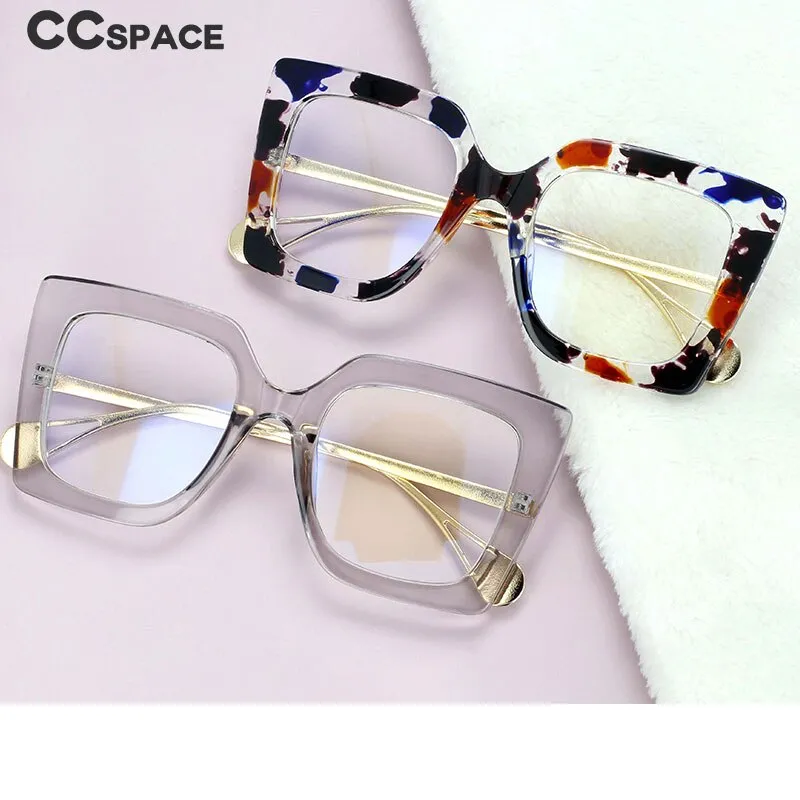 CCspace Women's Oversized Square Cat Eye Resin Alloy Frame Eyeglasses 54242