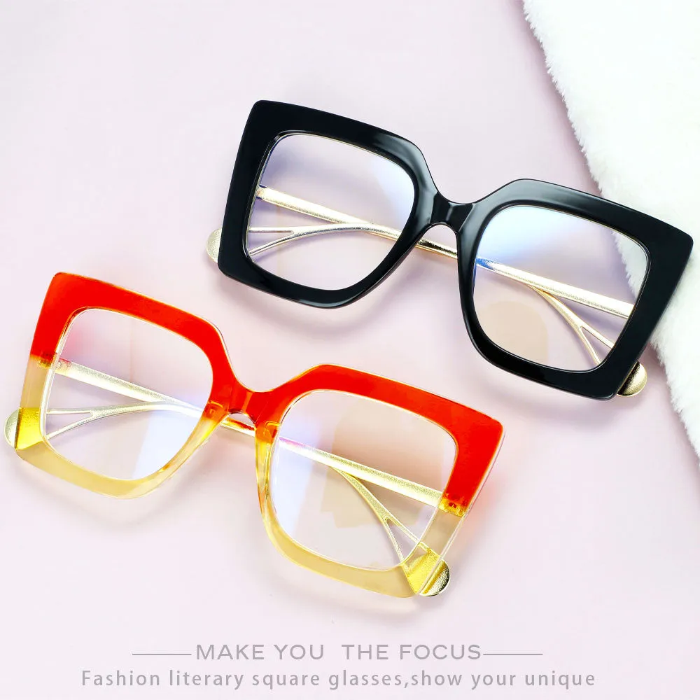 CCspace Women's Oversized Square Cat Eye Resin Alloy Frame Eyeglasses 54242