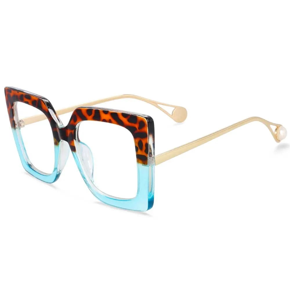 CCspace Women's Oversized Square Cat Eye Resin Alloy Frame Eyeglasses 54242