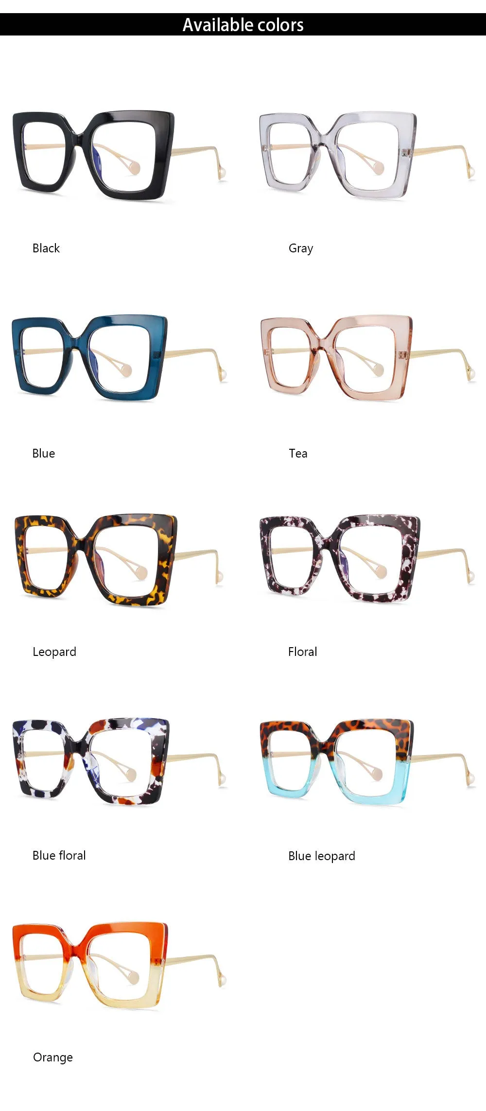 CCspace Women's Oversized Square Cat Eye Resin Alloy Frame Eyeglasses 54242
