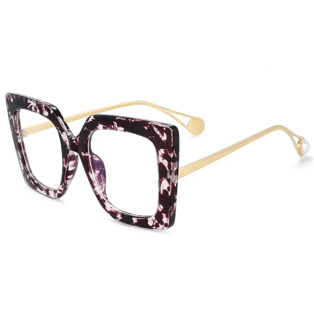 CCspace Women's Oversized Square Cat Eye Resin Alloy Frame Eyeglasses 54242