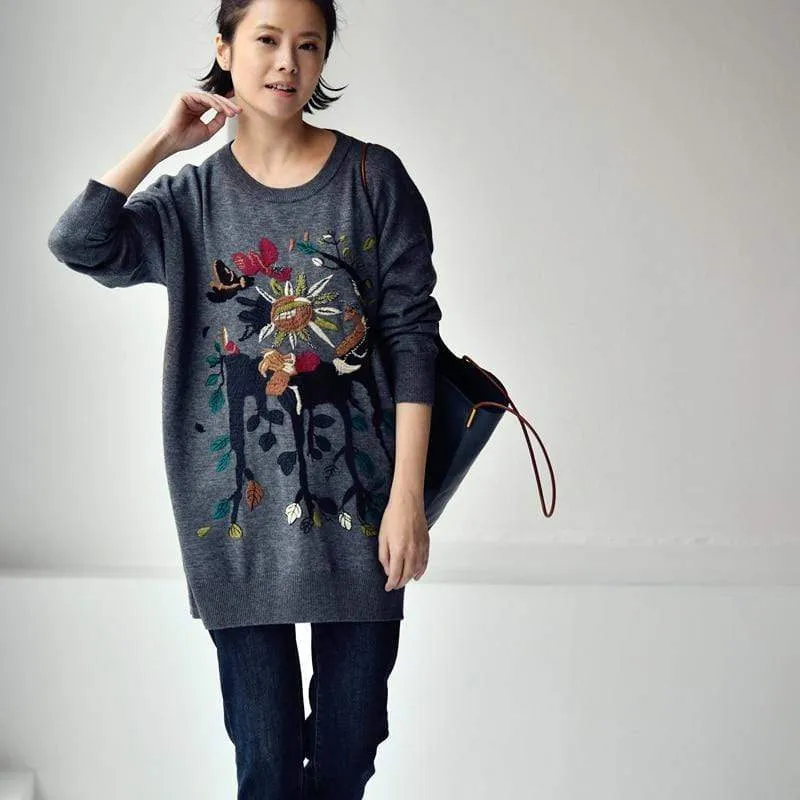 Christina Embroidered Cartoon Sweater