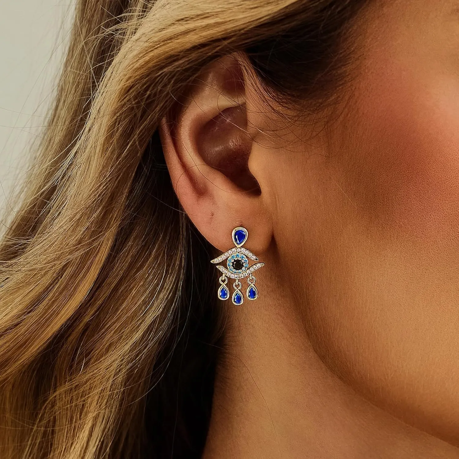 Cicy Bell Evil Eye 18k Gold Plated Dangle Earrings for Women Trendy Cubic Zirconia Stud Drop Earrings Jewelry Accessory Gifts
