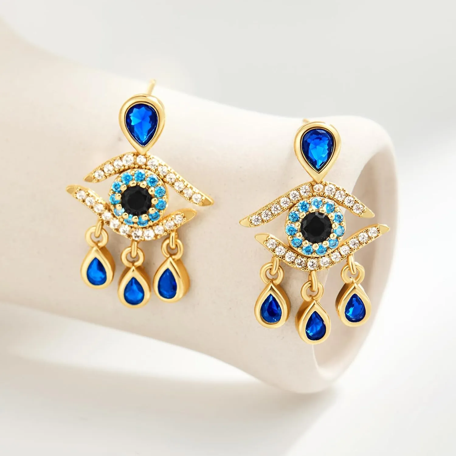 Cicy Bell Evil Eye 18k Gold Plated Dangle Earrings for Women Trendy Cubic Zirconia Stud Drop Earrings Jewelry Accessory Gifts
