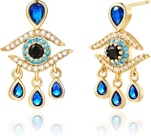 Cicy Bell Evil Eye 18k Gold Plated Dangle Earrings for Women Trendy Cubic Zirconia Stud Drop Earrings Jewelry Accessory Gifts