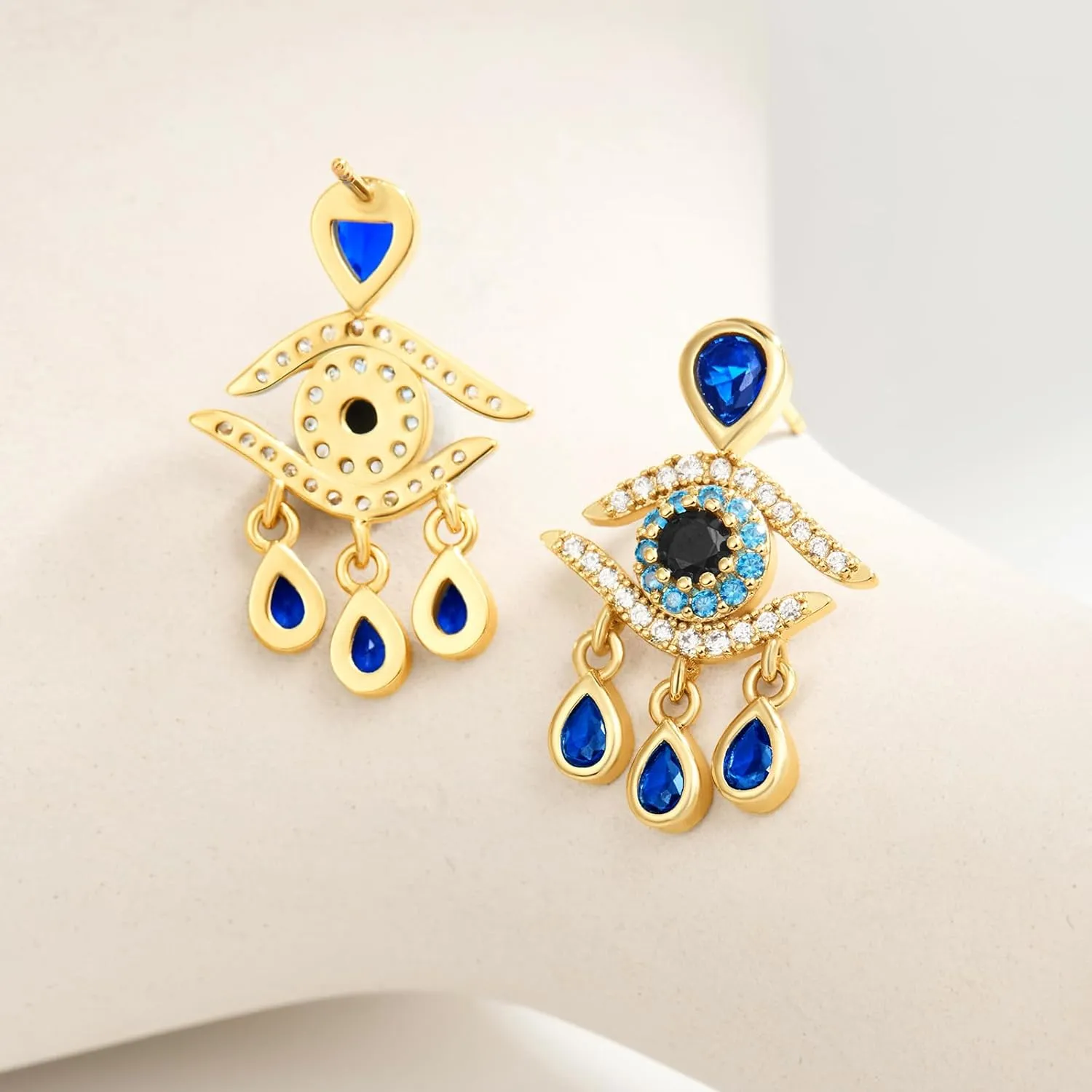 Cicy Bell Evil Eye 18k Gold Plated Dangle Earrings for Women Trendy Cubic Zirconia Stud Drop Earrings Jewelry Accessory Gifts