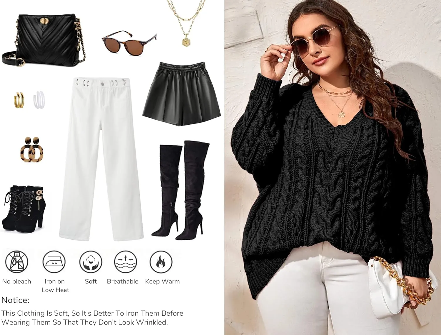 Dyexces Plus Size Sweaters for Women V Neck Long Sleeve Cable Knit Sweaters Casual Fall Sweaters Soft Jumper Tops