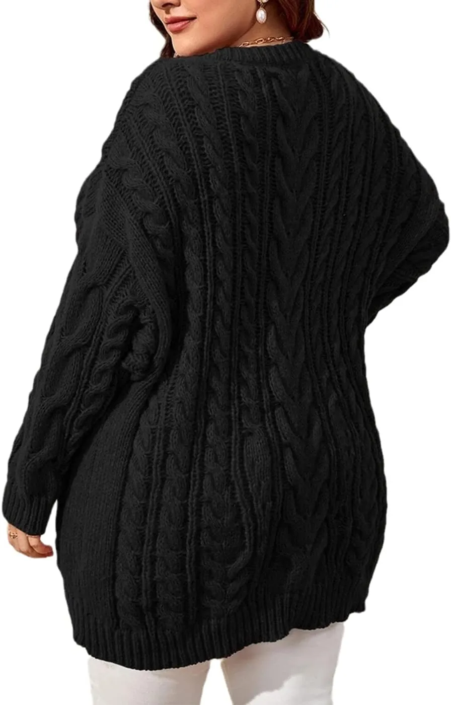 Dyexces Plus Size Sweaters for Women V Neck Long Sleeve Cable Knit Sweaters Casual Fall Sweaters Soft Jumper Tops