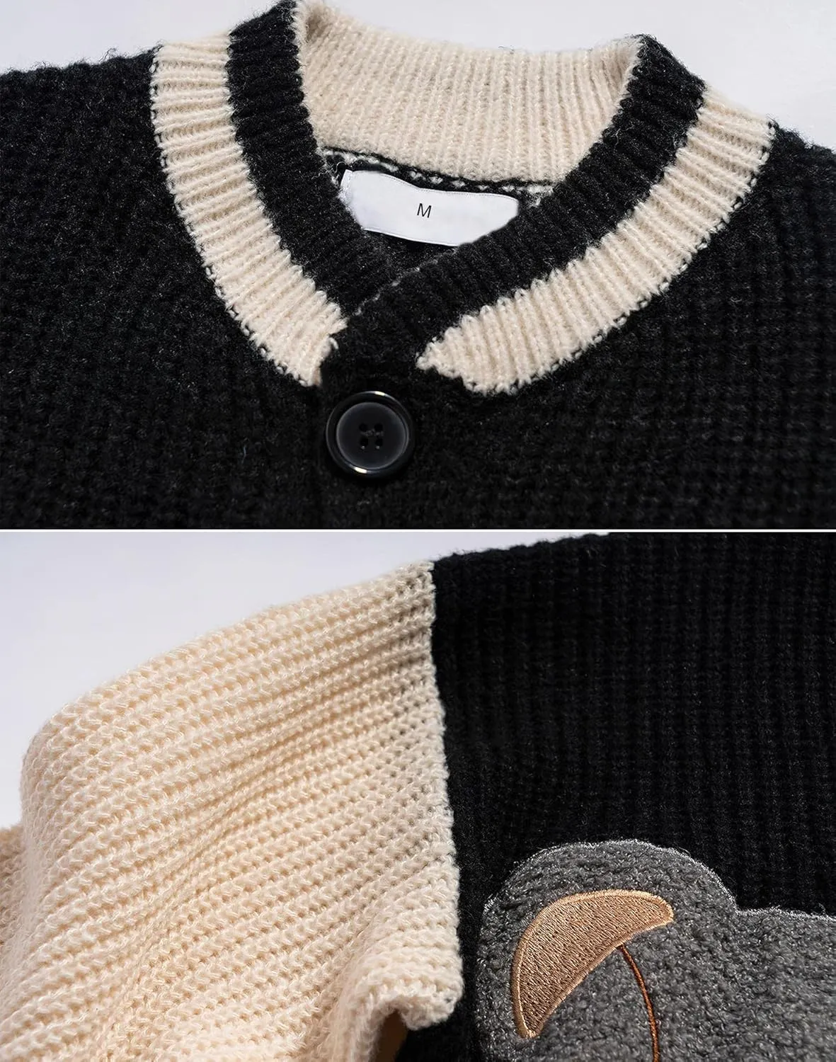 ebossy Womens Cute Bear Embroidery Knit Cardigans Casual Loose Button Down Drape Long Sleeve Varsity Sweater Jacket
