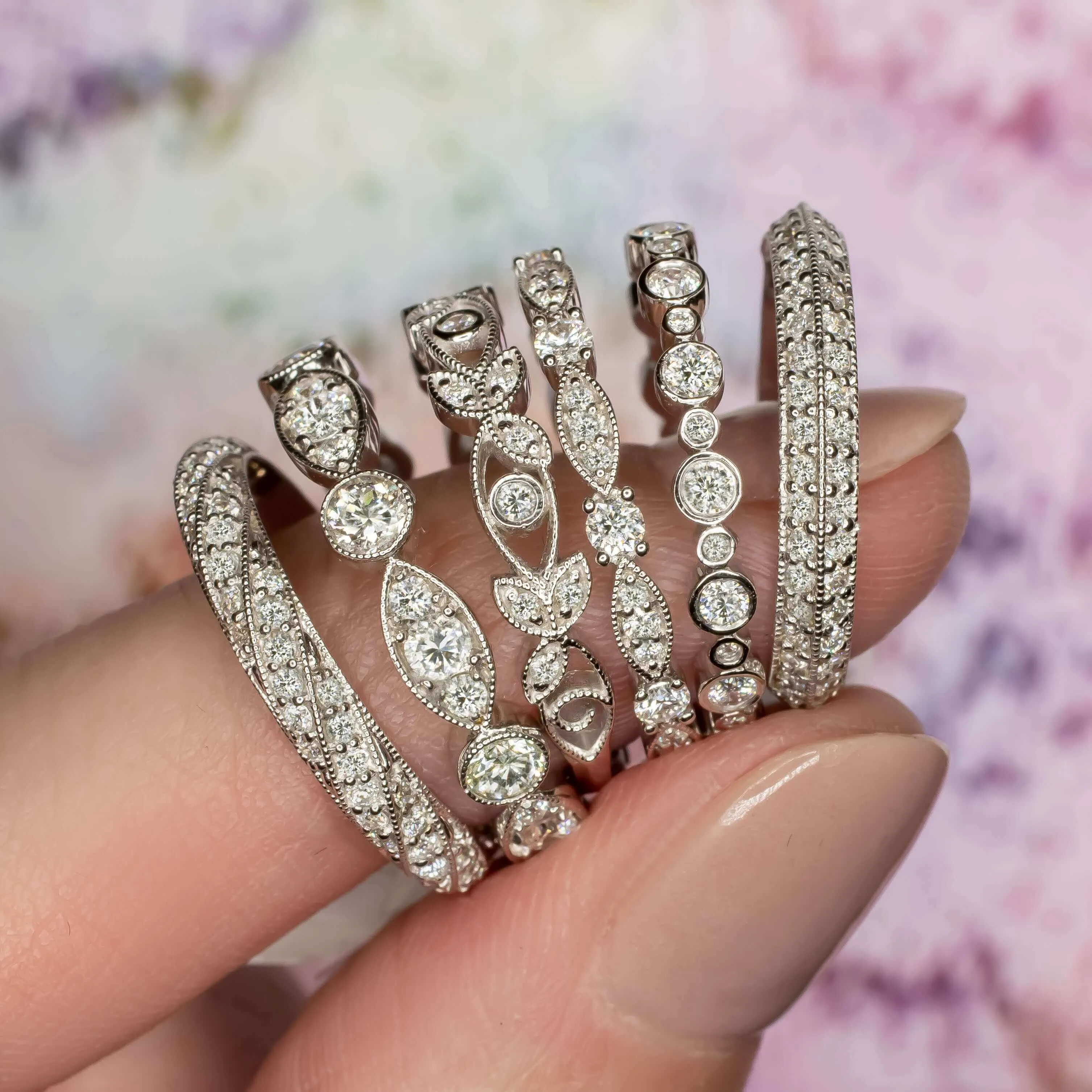 EXCELLENT CUT 1.22c DIAMOND ETERNITY BAND G VS2 VINTAGE STYLE WEDDING RING STACK
