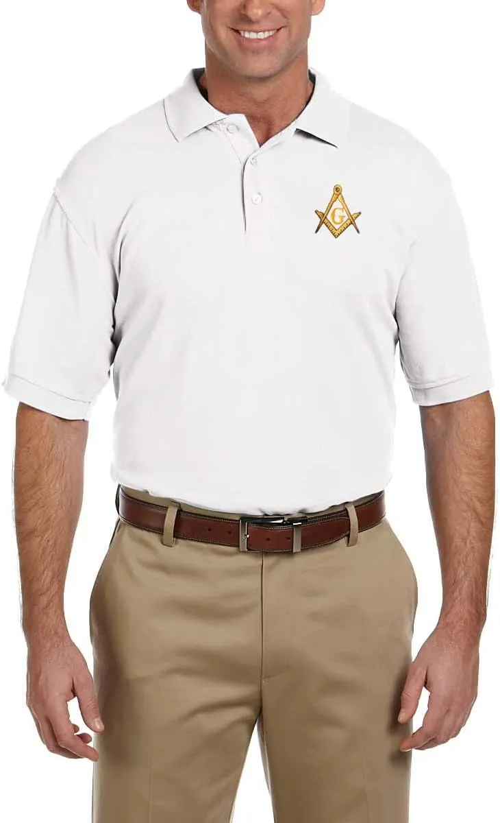 Gold Square & Compass Embroidered Masonic Men's Polo Shirt