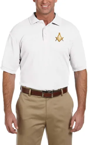 Gold Square & Compass Embroidered Masonic Men's Polo Shirt