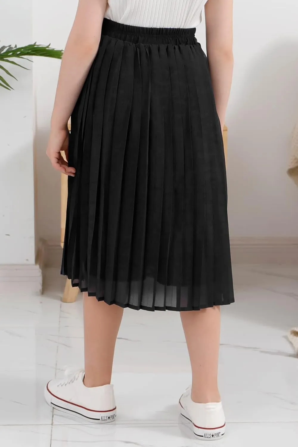 GORLYA Girls Chiffon Pleated Elastic High Waist A-Line Boho Swing Maxi Long Skirt 4-14T