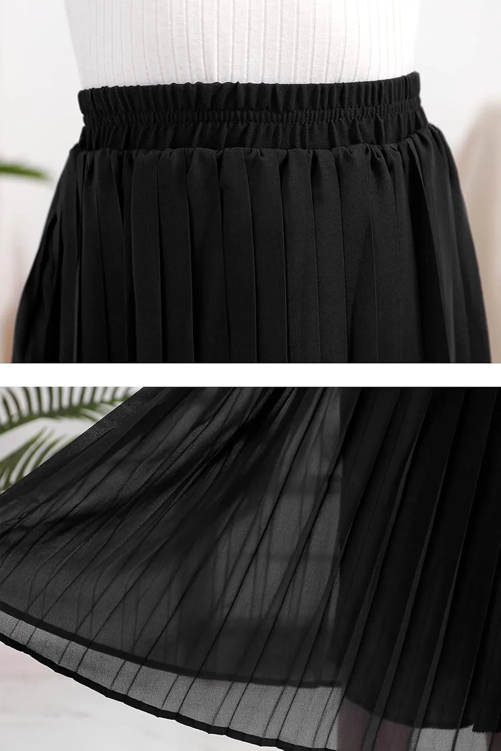 GORLYA Girls Chiffon Pleated Elastic High Waist A-Line Boho Swing Maxi Long Skirt 4-14T