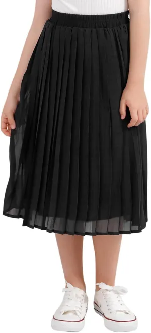 GORLYA Girls Chiffon Pleated Elastic High Waist A-Line Boho Swing Maxi Long Skirt 4-14T