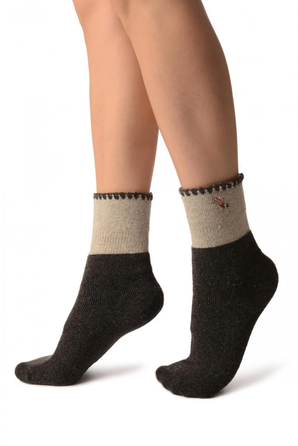 Grey With Cute Dog Flip Top Angora Ankle High Socks