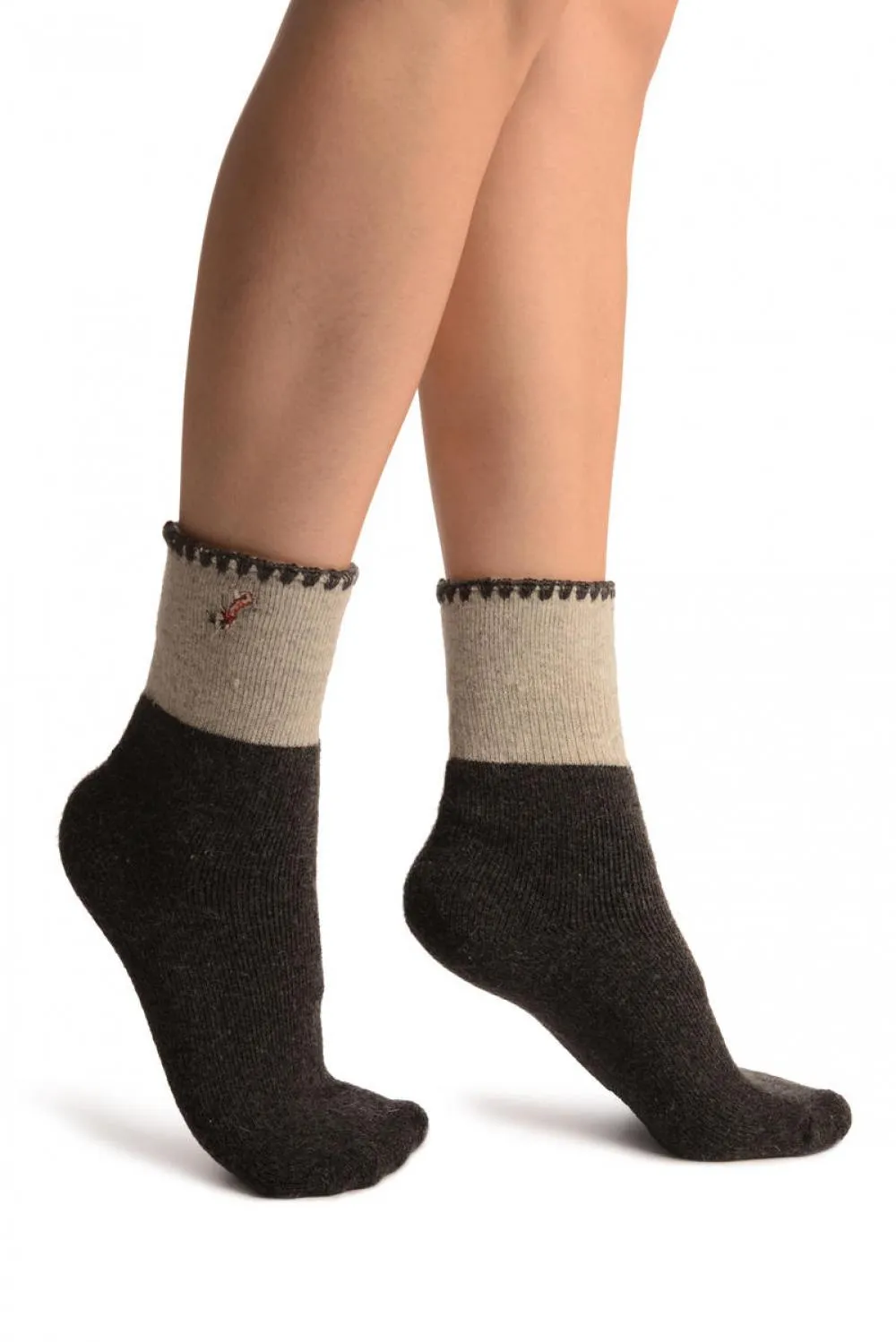Grey With Cute Dog Flip Top Angora Ankle High Socks