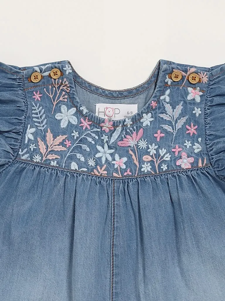 HOP Baby Blue Denim Embroidered Playsuit