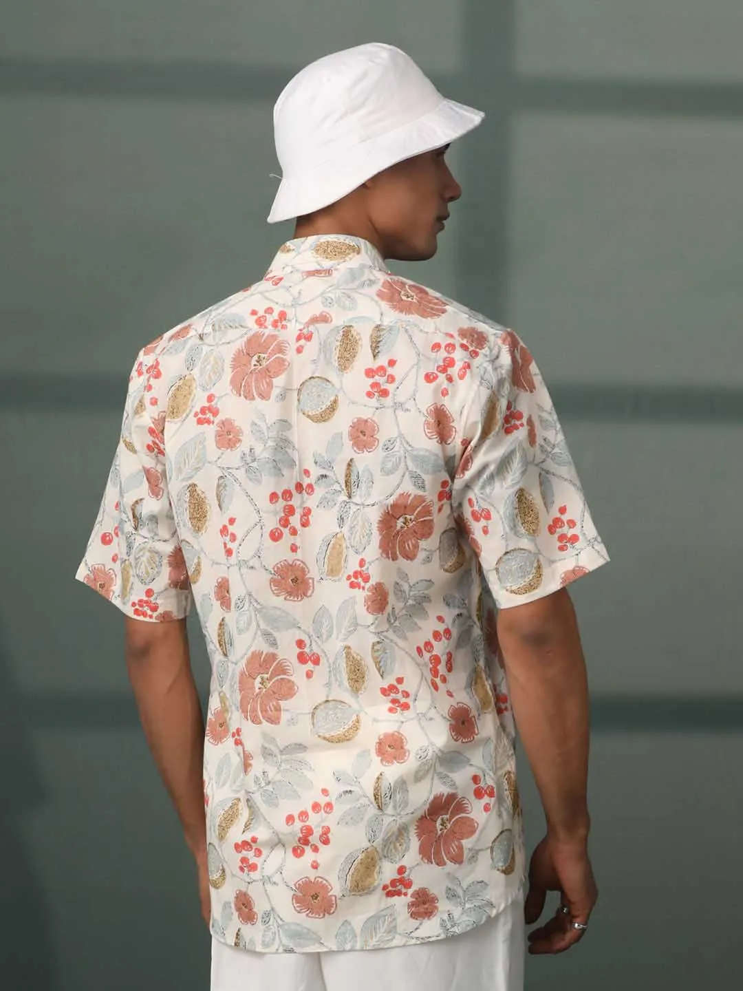 Jashvi Men's Multi Color Base Cream Cotton Printed Shirt