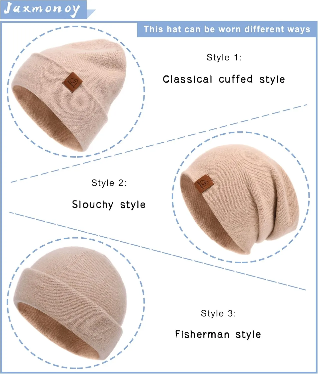 jaxmonoy Slouchy Knit Beanies Winter Hats for Women Men Soft Warm Reversible Slouch Cuffed Skull Knitted Beanie Cap