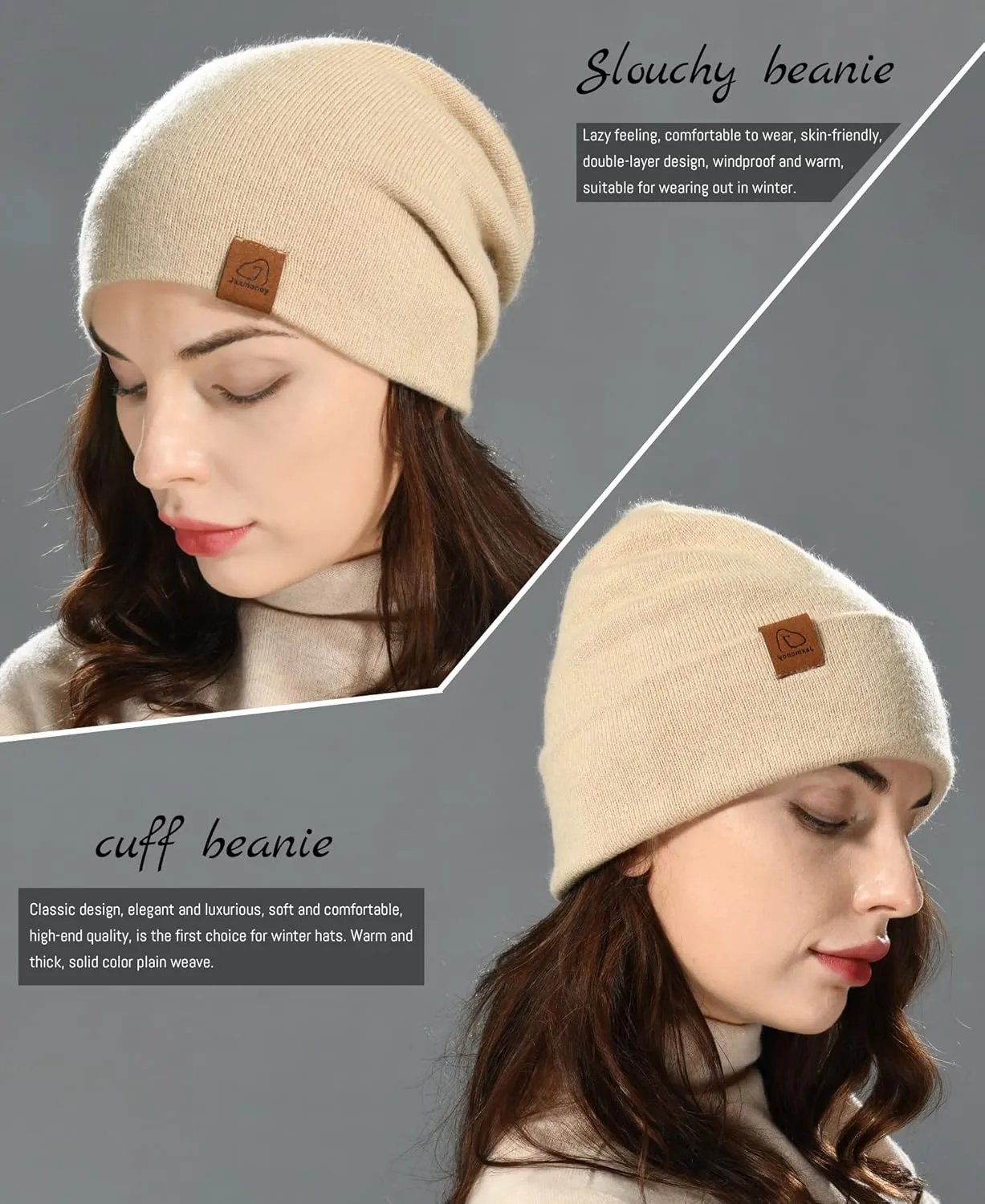 jaxmonoy Slouchy Knit Beanies Winter Hats for Women Men Soft Warm Reversible Slouch Cuffed Skull Knitted Beanie Cap
