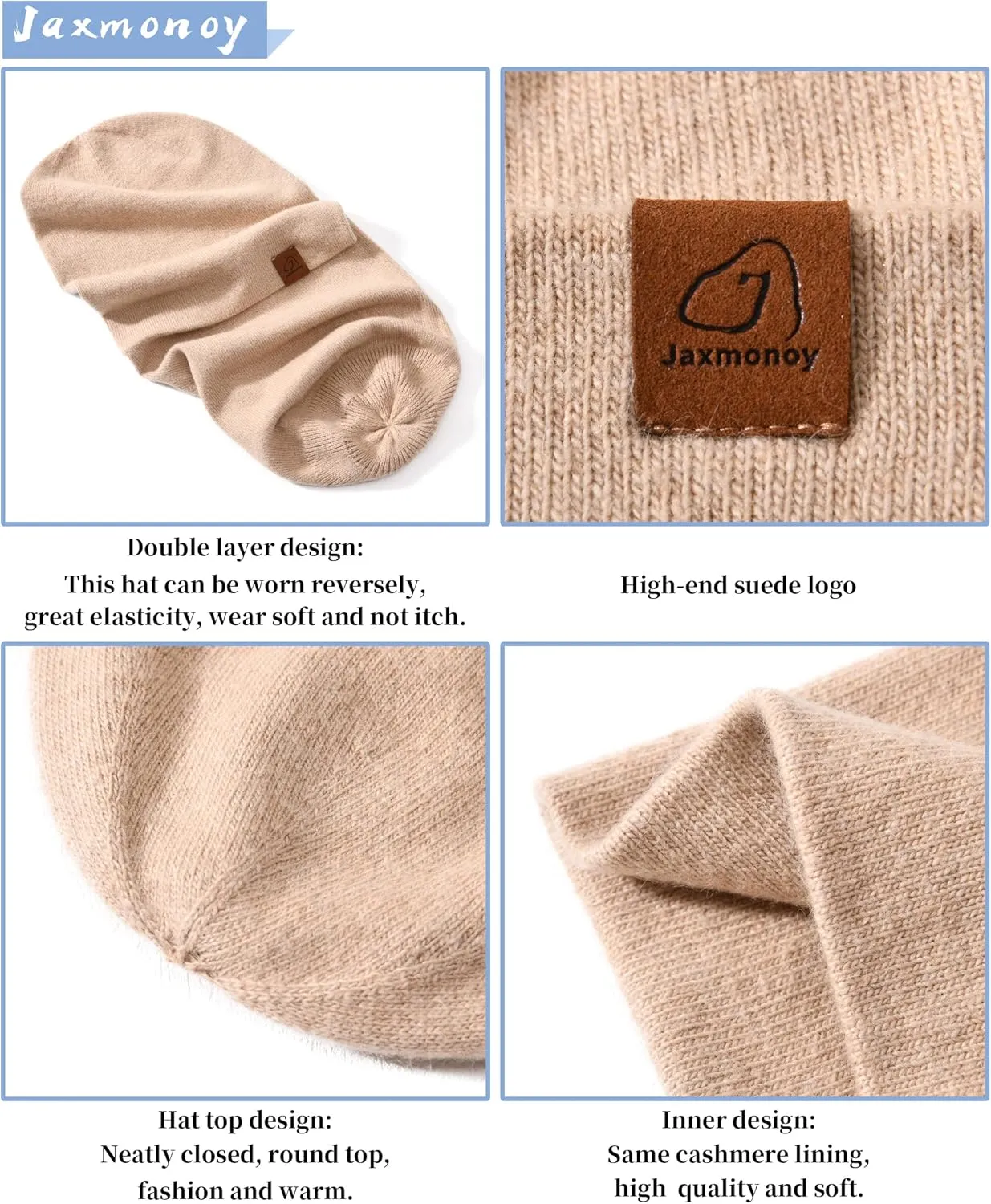 jaxmonoy Slouchy Knit Beanies Winter Hats for Women Men Soft Warm Reversible Slouch Cuffed Skull Knitted Beanie Cap