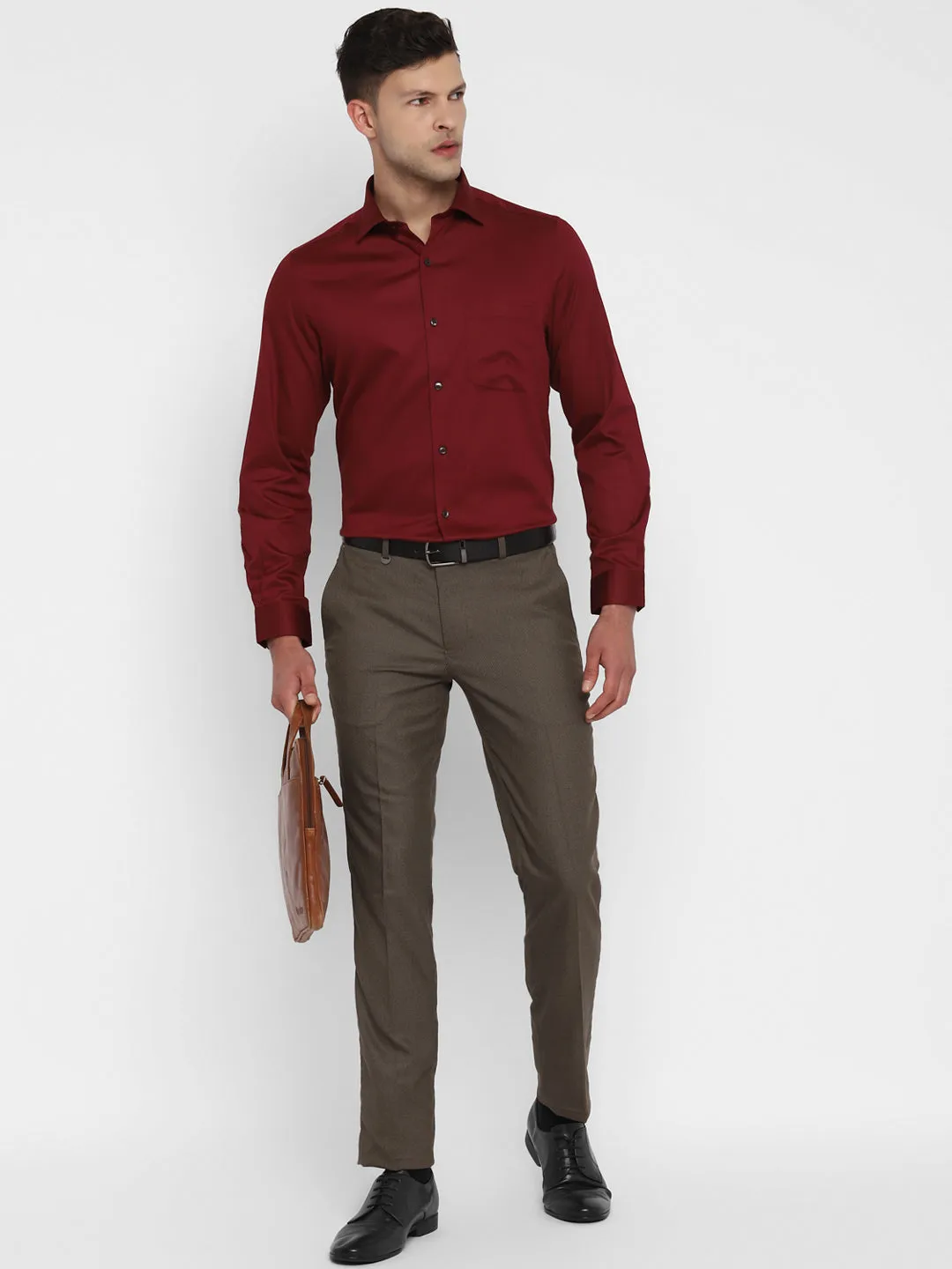 Maroon Cotton Solid Slim Fit Shirt