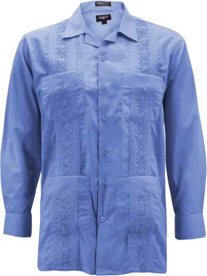 Men's Guayabera Long Sleeve Button Up Cuban Beach Casual Embroidered Dress Shirt
