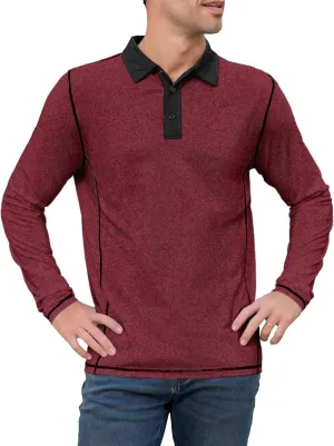 Mens Long Sleeve Polo Shirts Summer Casual Lightweight Knit True Classic Contrast Collar Button-Down Golf Tees Basic