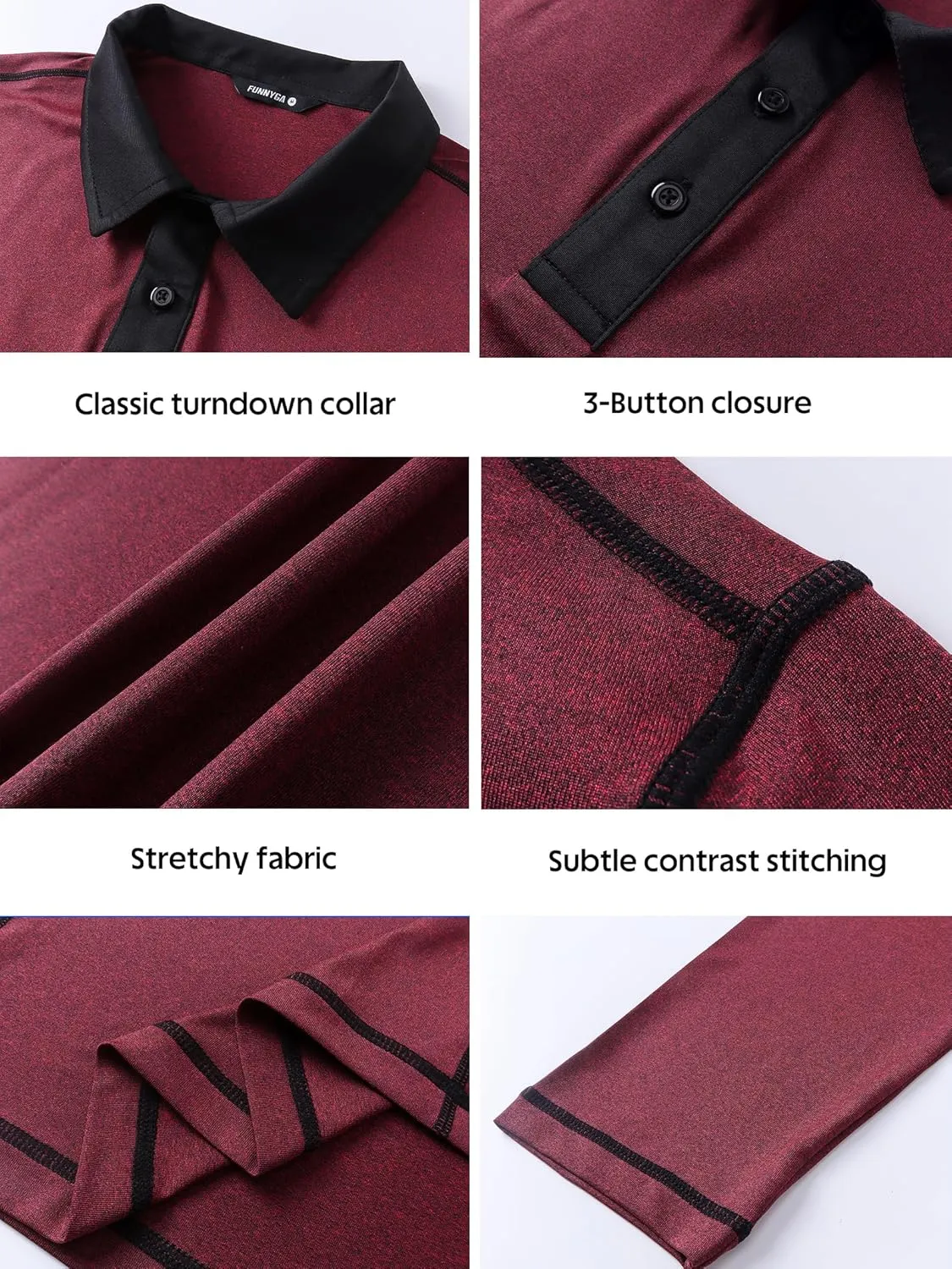 Mens Long Sleeve Polo Shirts Summer Casual Lightweight Knit True Classic Contrast Collar Button-Down Golf Tees Basic