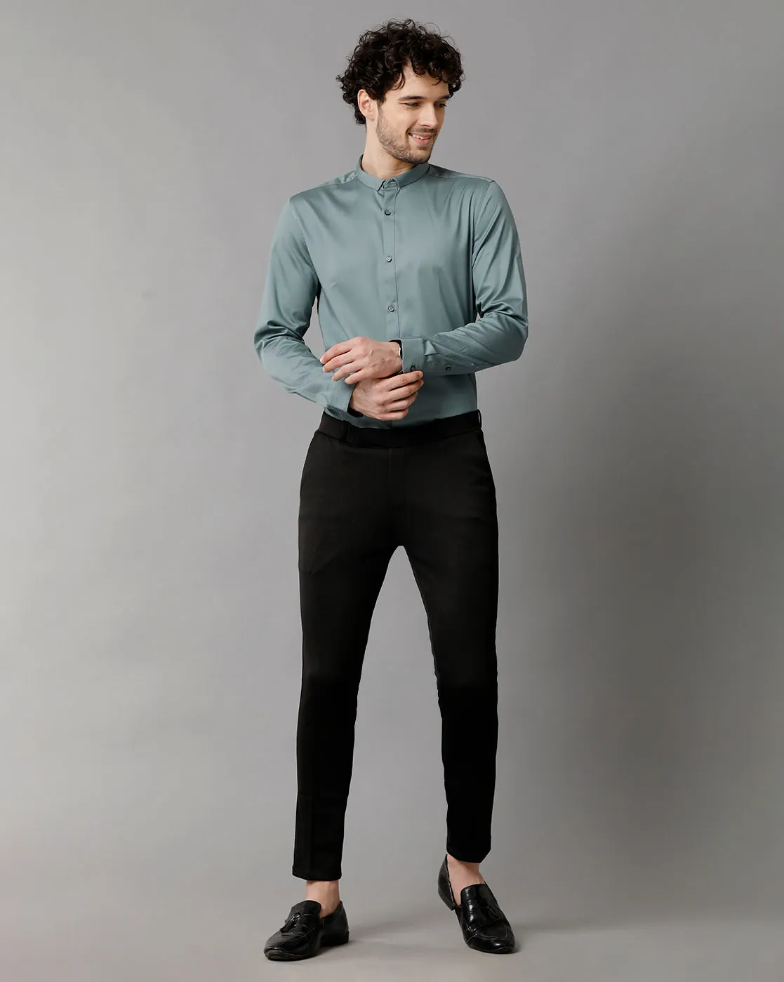 Men's Sea Satin Stretch Green  Shirt