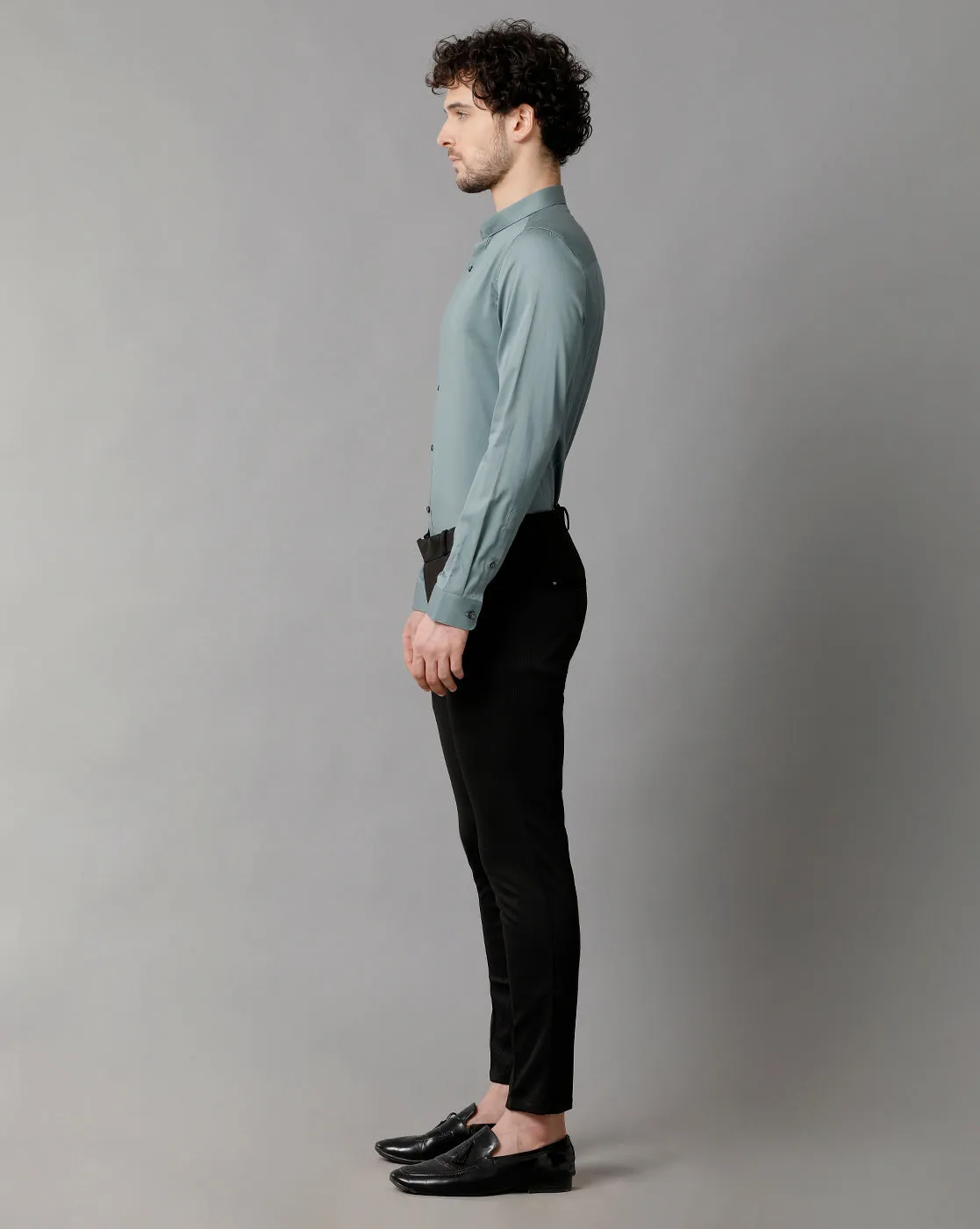 Men's Sea Satin Stretch Green  Shirt
