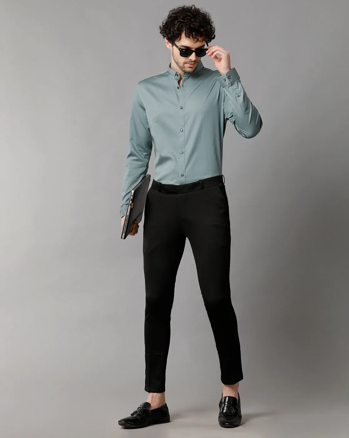 Men's Sea Satin Stretch Green  Shirt