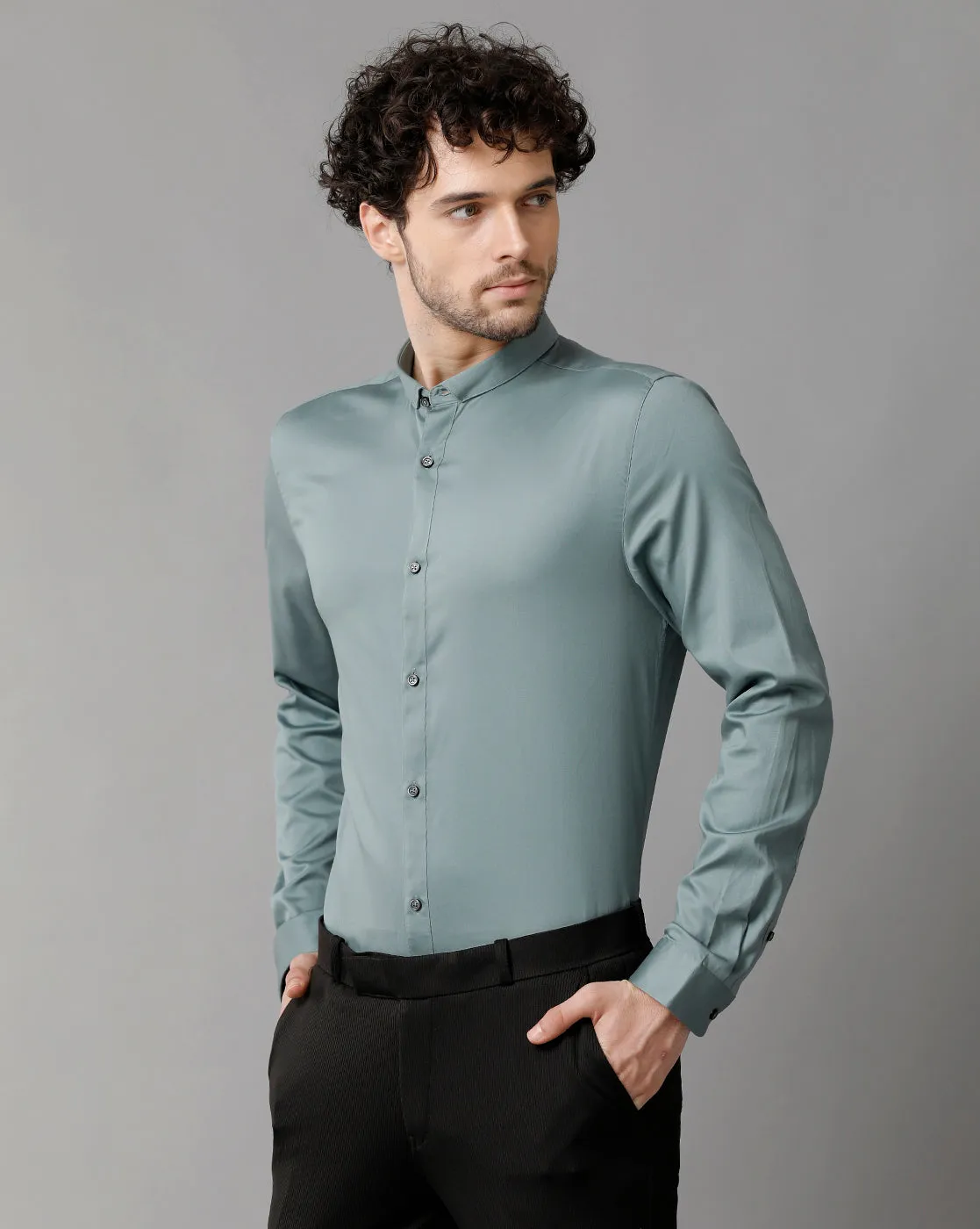 Men's Sea Satin Stretch Green  Shirt