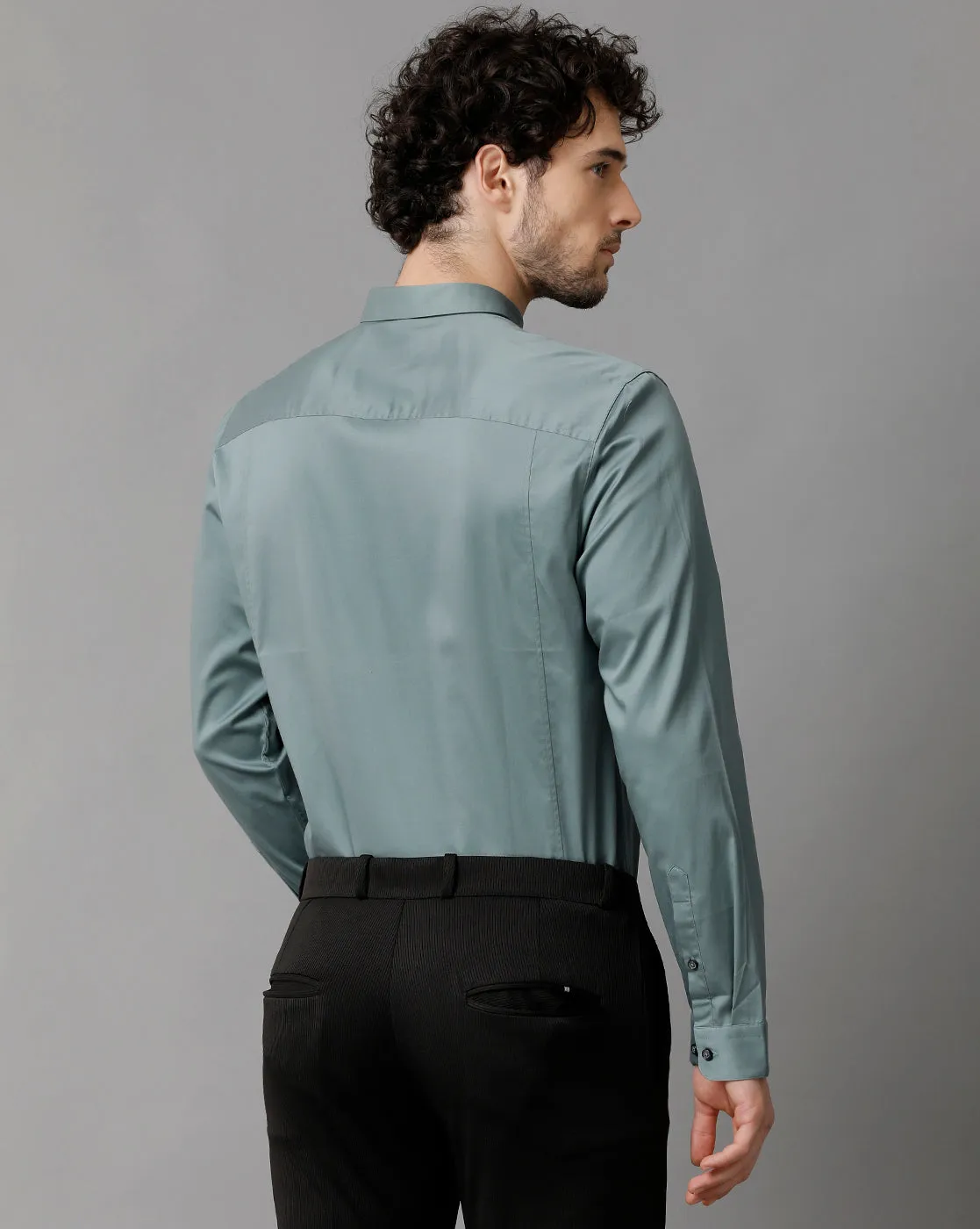 Men's Sea Satin Stretch Green  Shirt