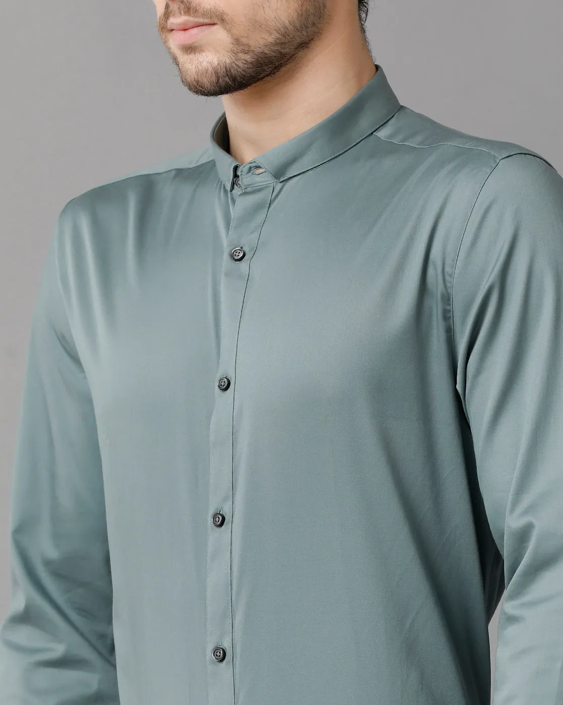 Men's Sea Satin Stretch Green  Shirt