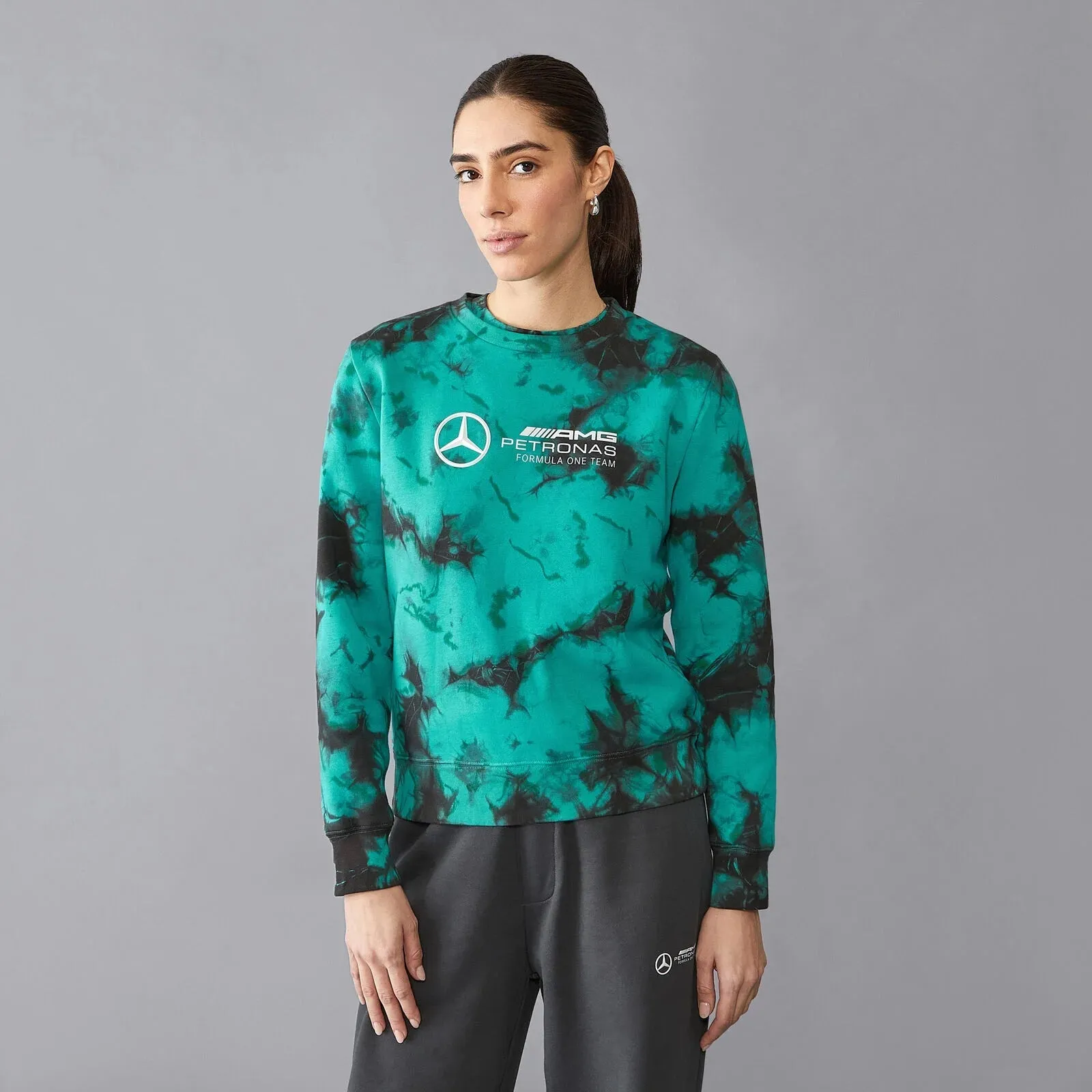 Mercedes AMG Petronas F1 Women's Tie Dye Crew Neck Sweatshirt